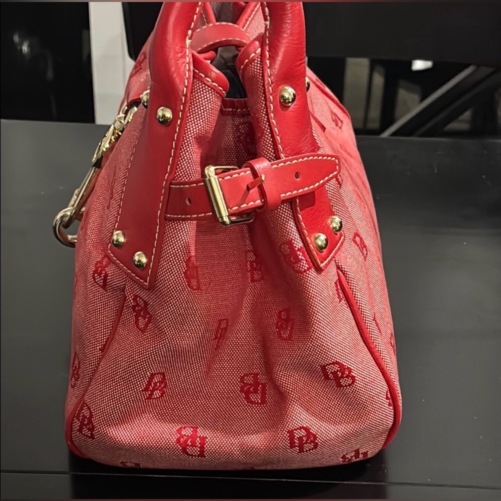 Dooney & Bourke Belvedere Leather and Canvas Handbag/Satchel - Red - Picture 6 of 15